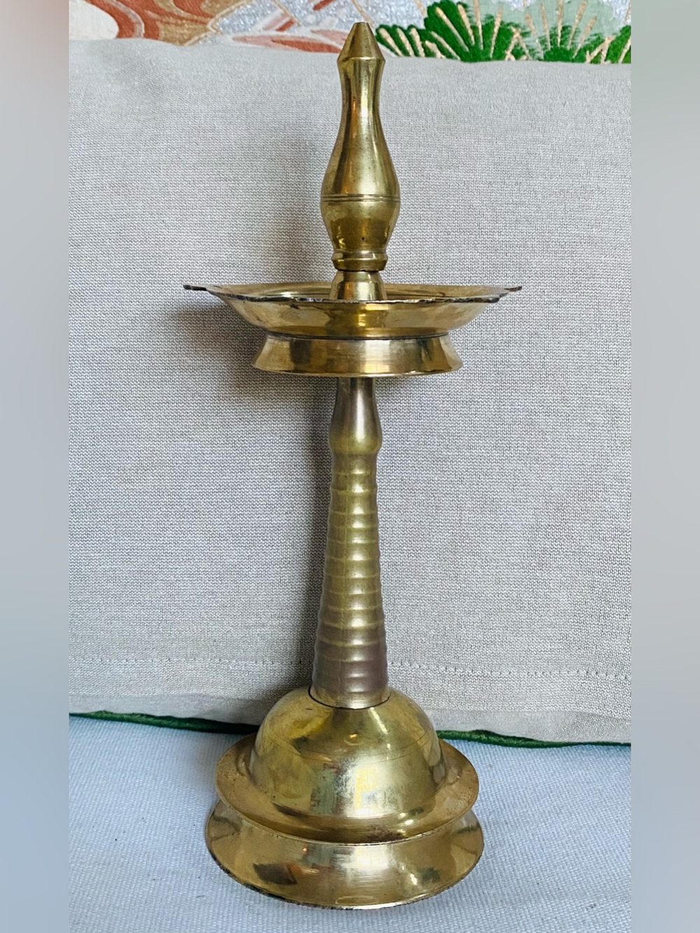 10” Vintage Solid Brass Nilavilakku Diya Oil Lamp Traditional Indian Pooja Decor